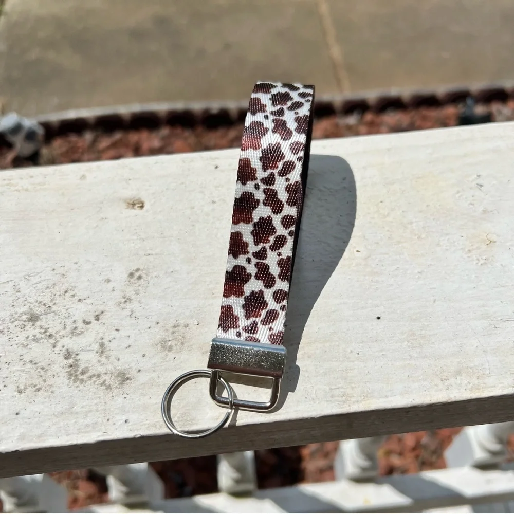 Handmade Brown Cow Print Keychain Wristlet